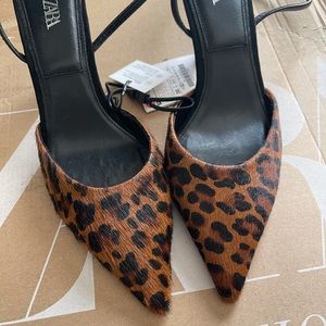 ZARA ANINAL PRINT LEATHER HIGH HEEL POINTY D'ORSAY